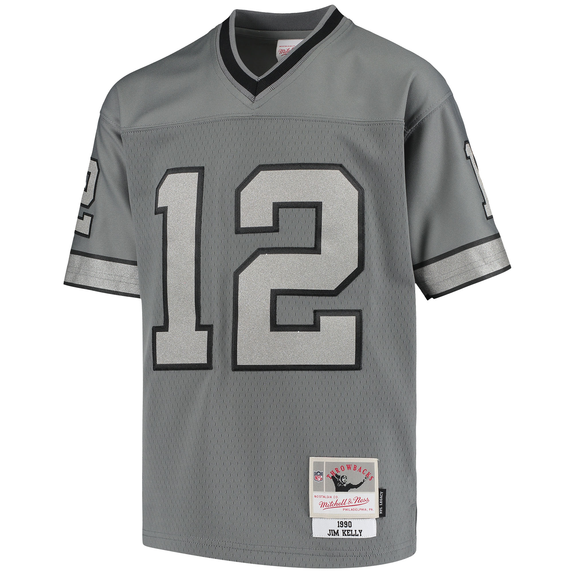 Buffalo Bills Jim Kelly Mitchell Ness Charcoal 1990 Retired Player Metal NFL Jersey Youth