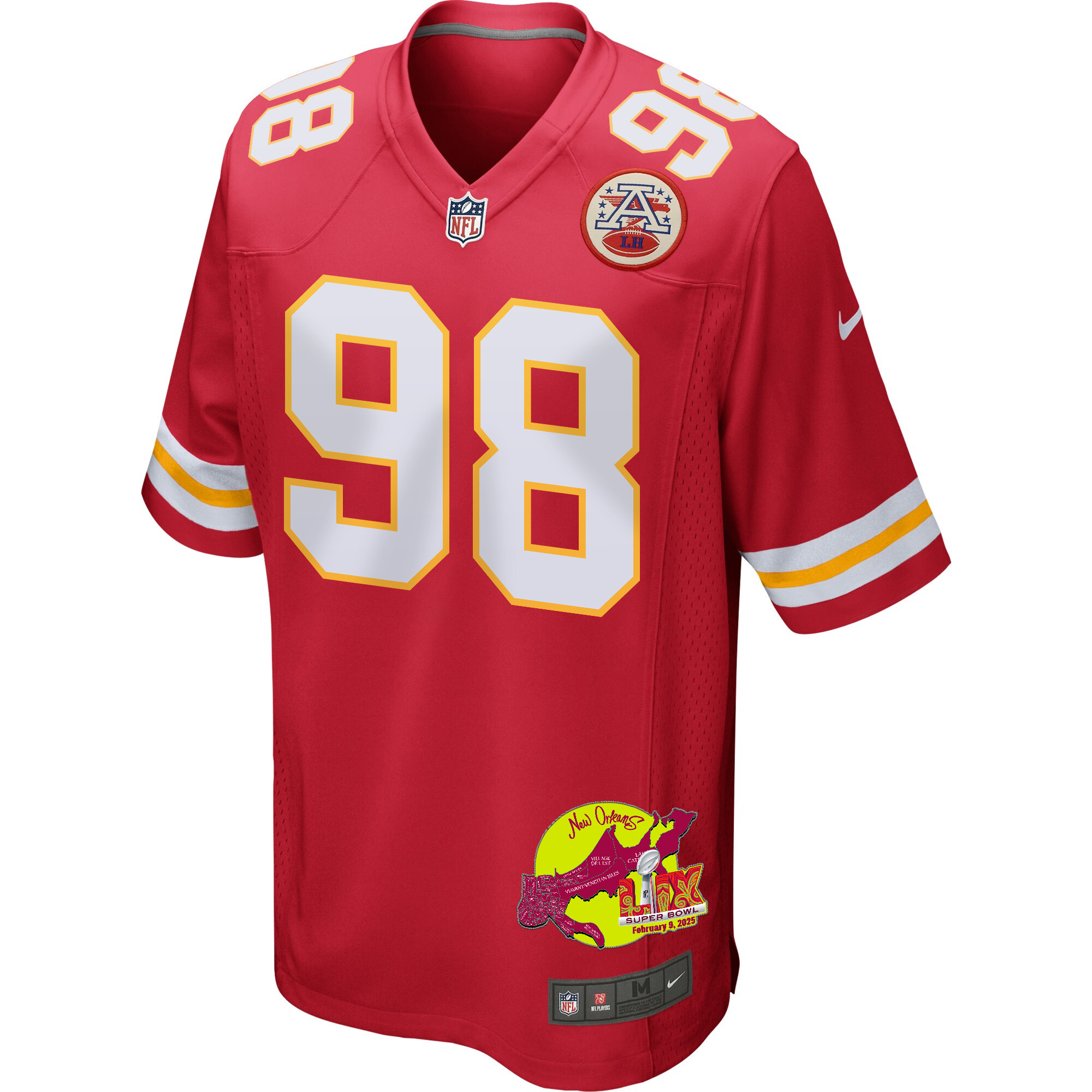 Tershawn Wharton 98 Kansas City Chiefs Super Bowl LIX New Orleans Patch Game Red NFL Jersey Men's
