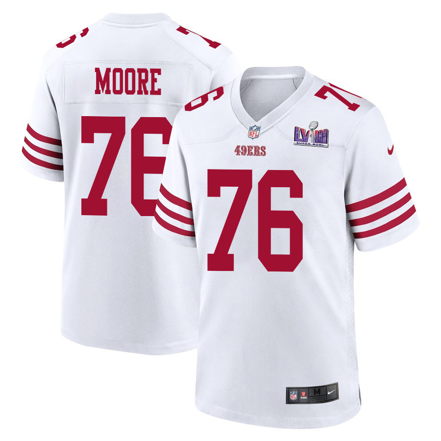 Jaylon Moore 76 San Francisco 49ers Super Bowl LVIII Patch Game White NFL Jersey Men's