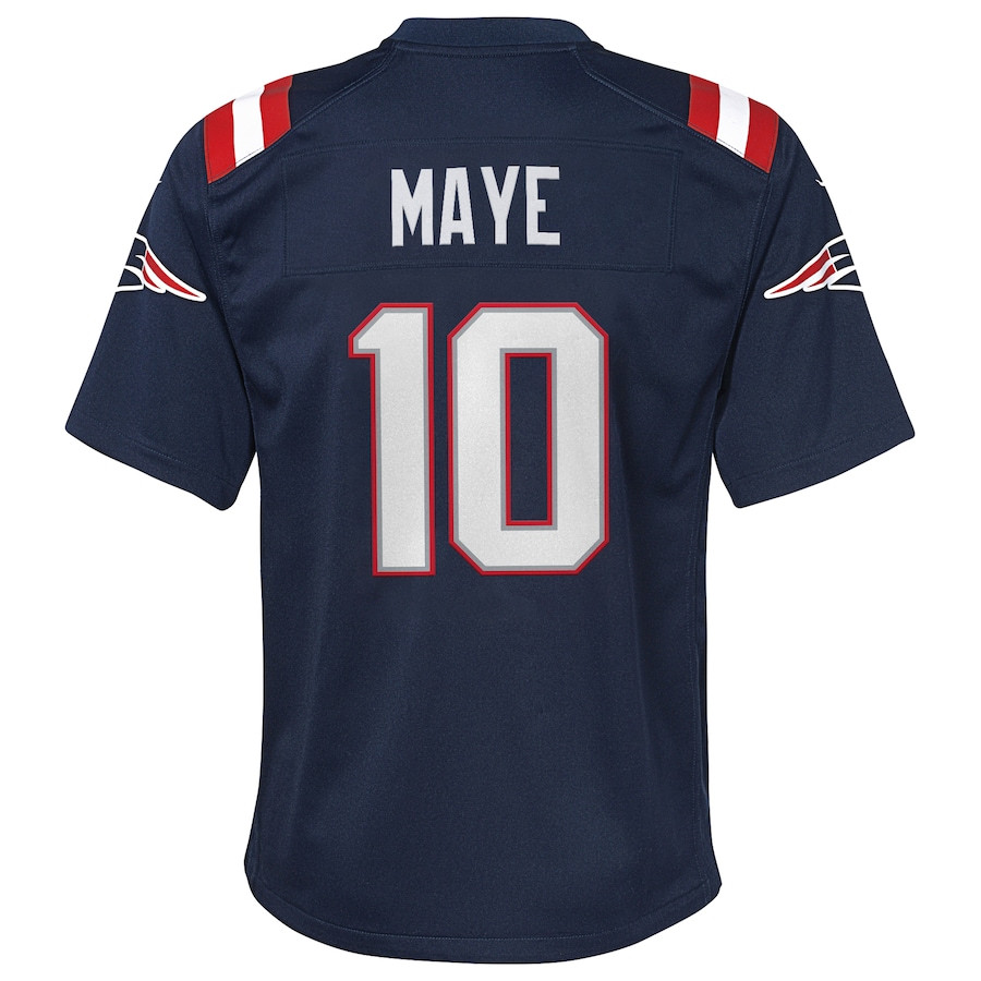 Drake Maye 10 New England Patriots 2024 Draft First Round Pick Player Game Navy NFL Jersey Youth