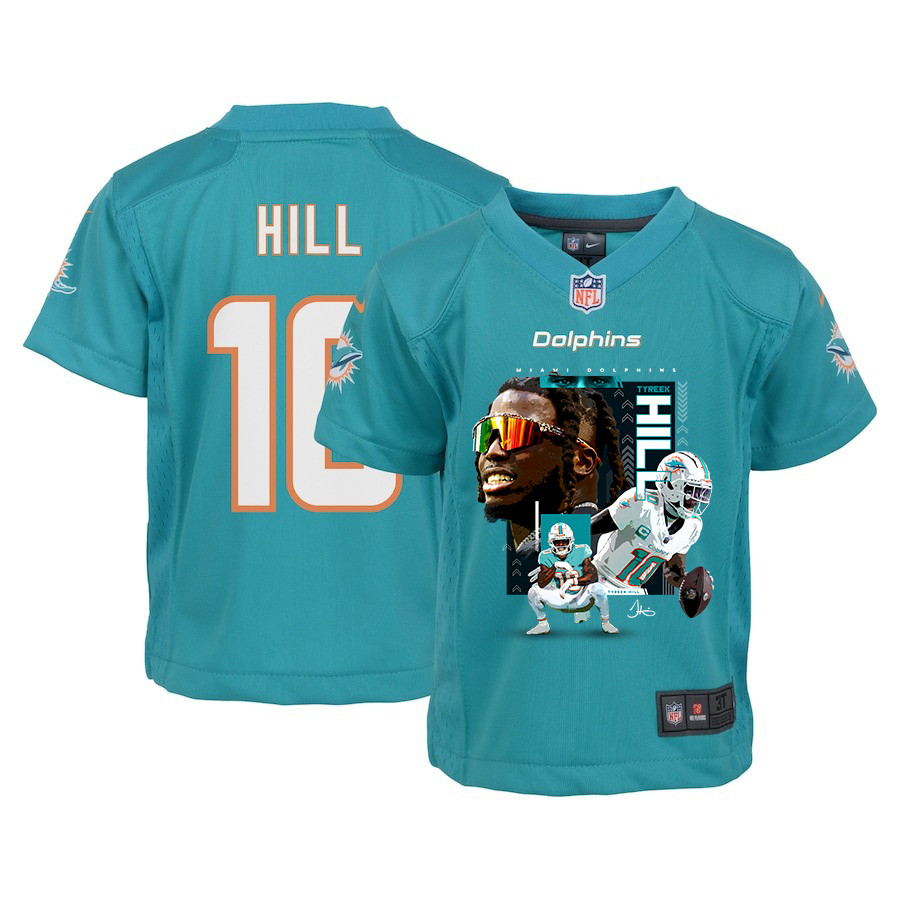 Tyreek Hill 10 Miami Dolphins Run Cheetah Run Game Aqua NFL Jersey Youth