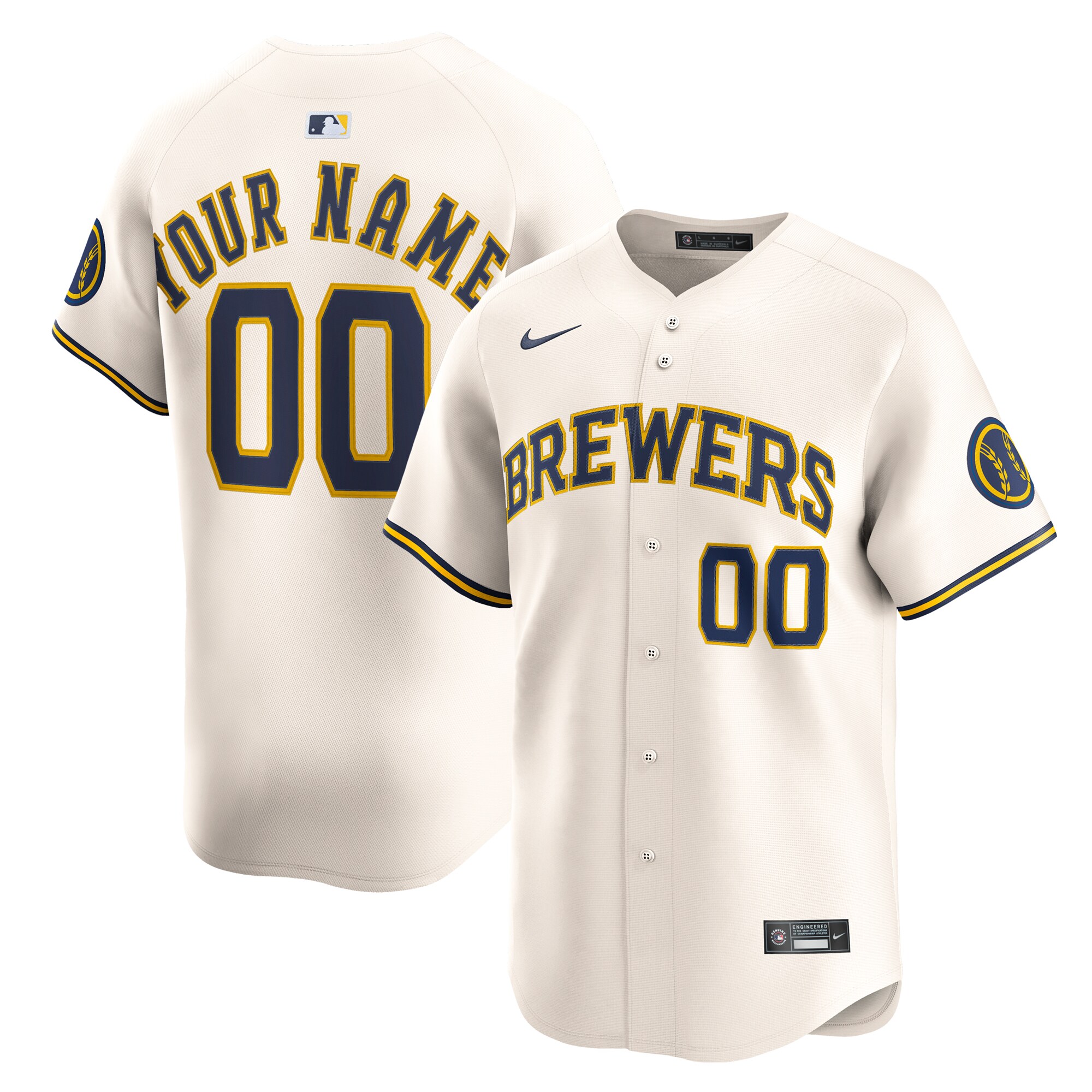 Milwaukee Brewers Cream Home Limited Custom MLB Jersey Men's