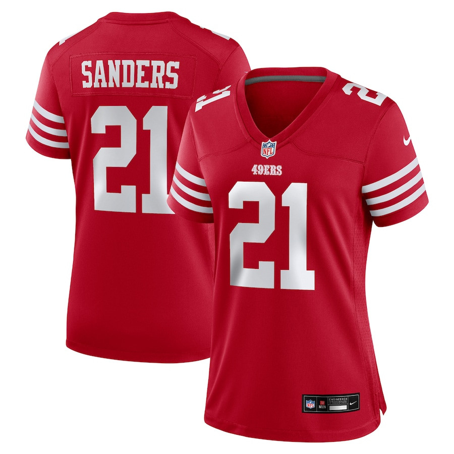 Deion Sanders 21 San Francisco 49ers Retired Player Game Scarlet NFL Jersey Women's