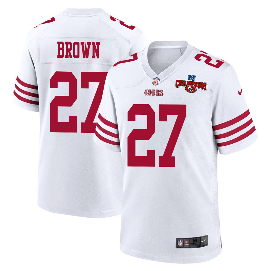 Ji'Ayir Brown 27 San Francisco 49ers NFC Champions Patch Game White NFL Jersey Men's
