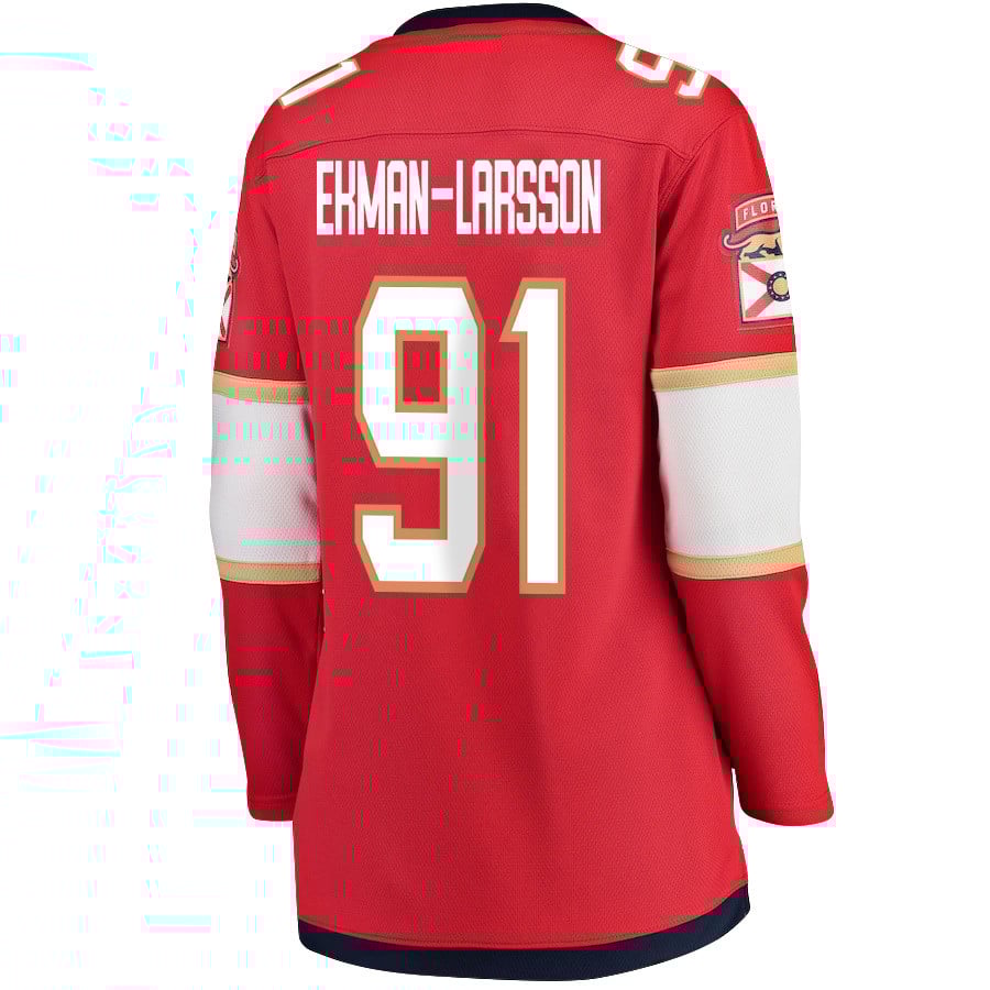 Oliver Ekman-Larsson 91 Florida Panthers 2024 STANLEY CUP Final Home Breakaway Red NHL Jersey Women's