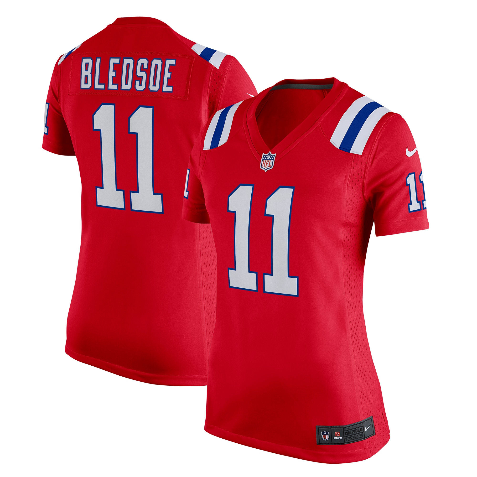 New England Patriots Drew Bledsoe Red Retired Game NFL Jersey Women's