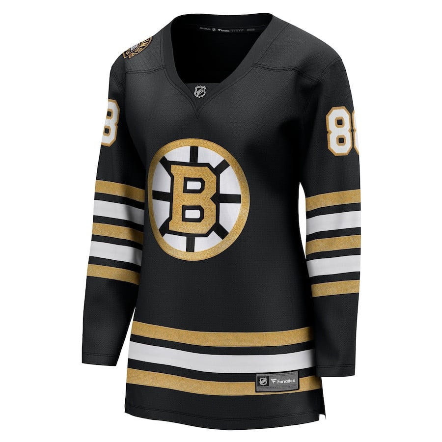 David Pastrnak 88 Boston Bruins 100th Anniversary Breakaway Women, Black NHL Jersey Women's