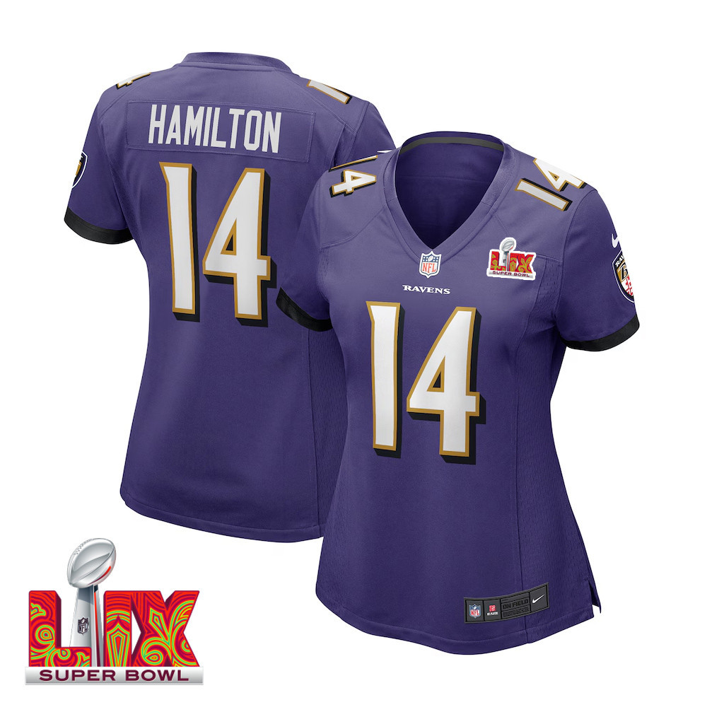 Kyle Hamilton #14 Baltimore Ravens Super Bowl LIX Purple NFL Jersey Women's