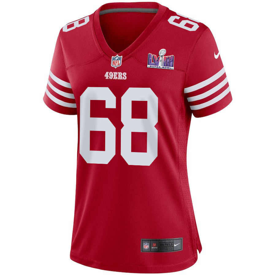 Colton McKivitz 68 San Francisco 49ers Super Bowl LVIII Patch Game Scarlet NFL Jersey Women's