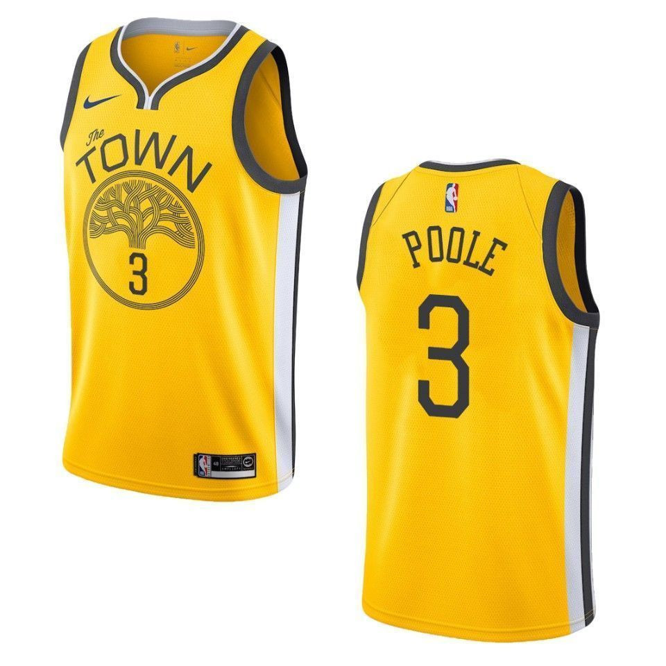 Golden State Warriors 3 Jordan Poole Earned Swingman Yellow NBA Jersey Men's
