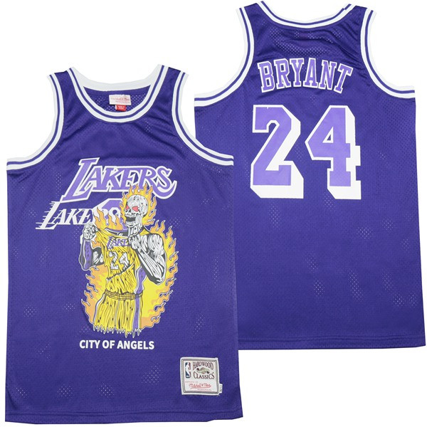 Kobe Bryant 24 Los Angeles Lakers City Of Angels Swingman Purple NBA Jersey Men's