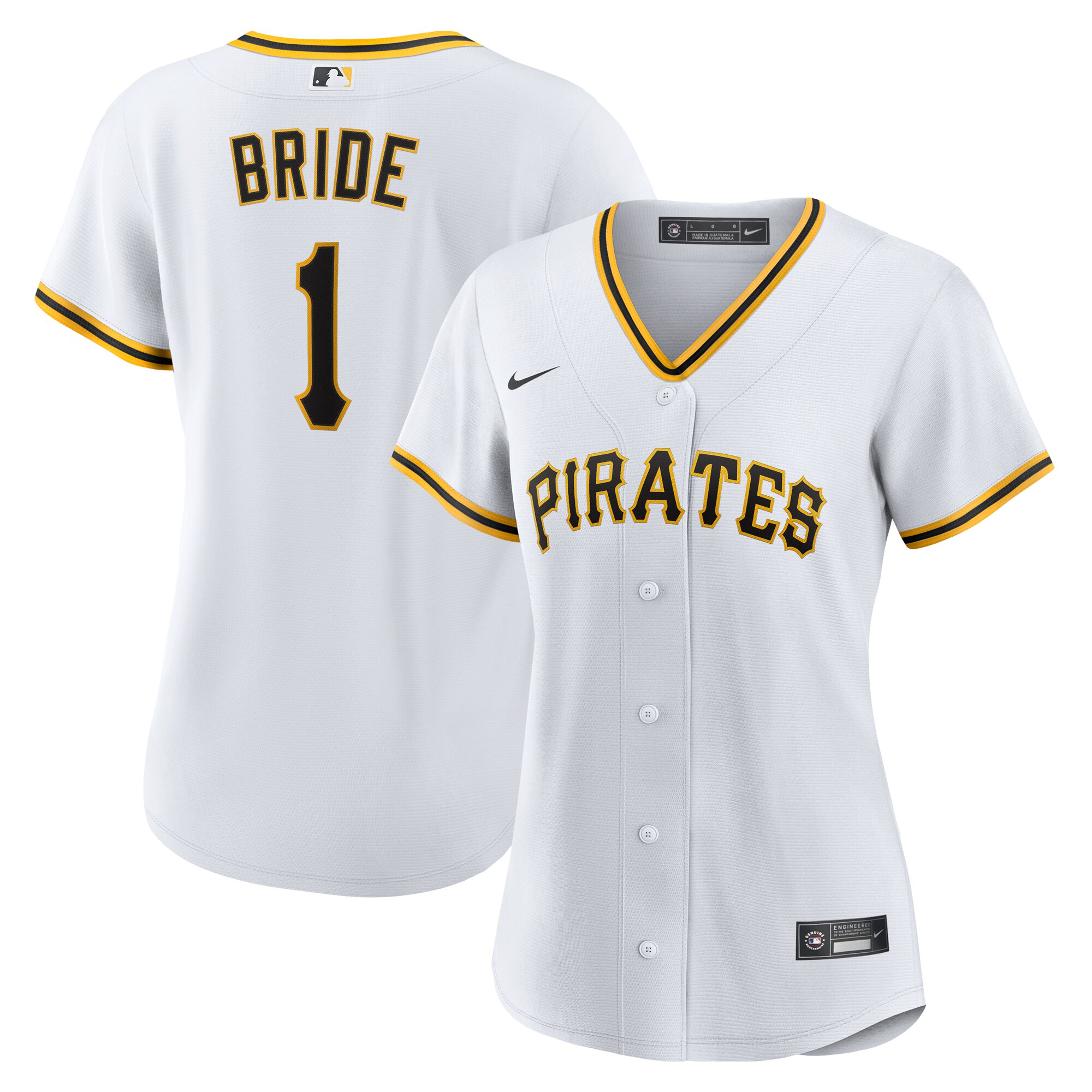 Pittsburgh Pirates White #1 Bride Home MLB Jersey Women's