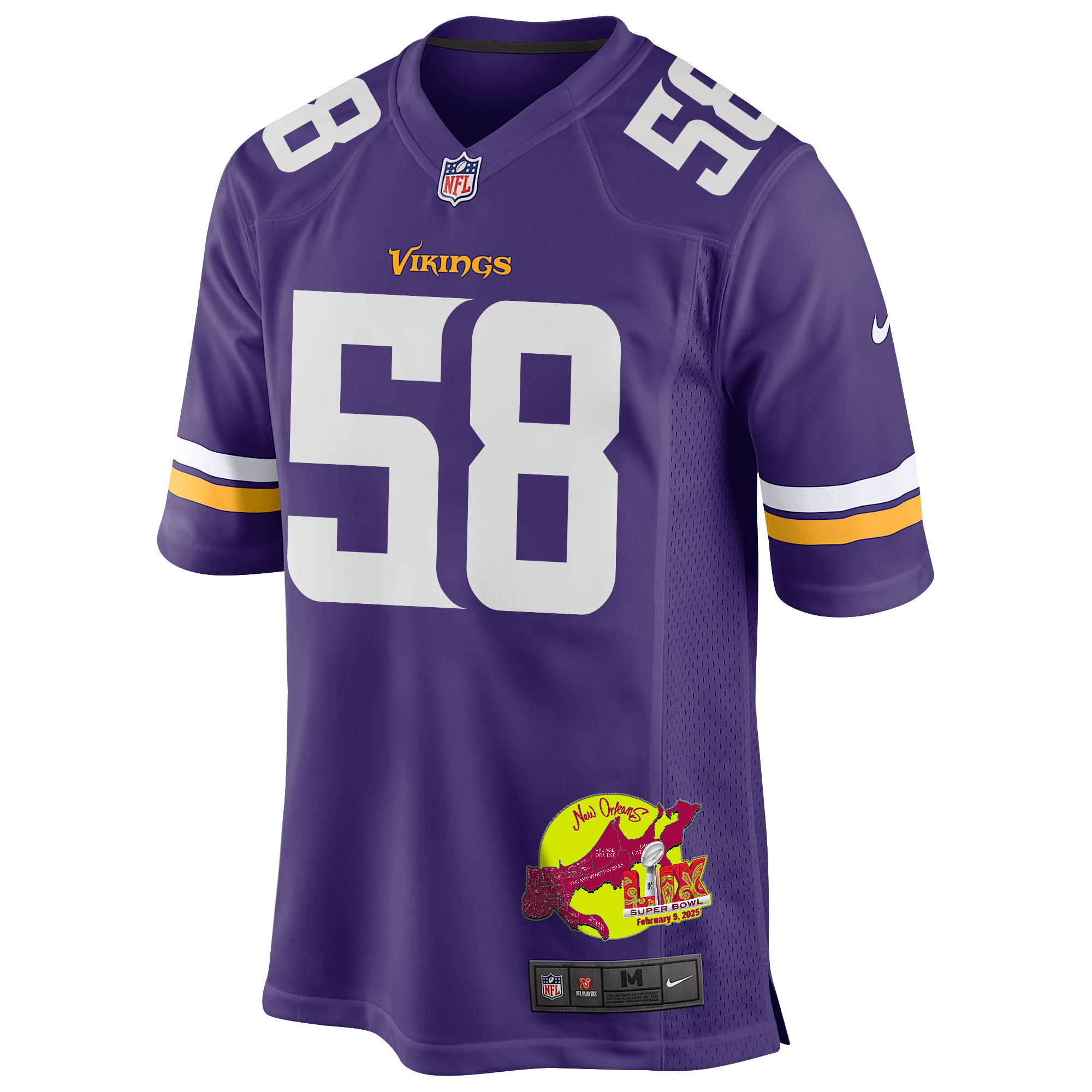 Jonathan Greenard 58 Minnesota Vikings Super Bowl LIX New Orleans Patch Game Purple NFL Jersey Men's