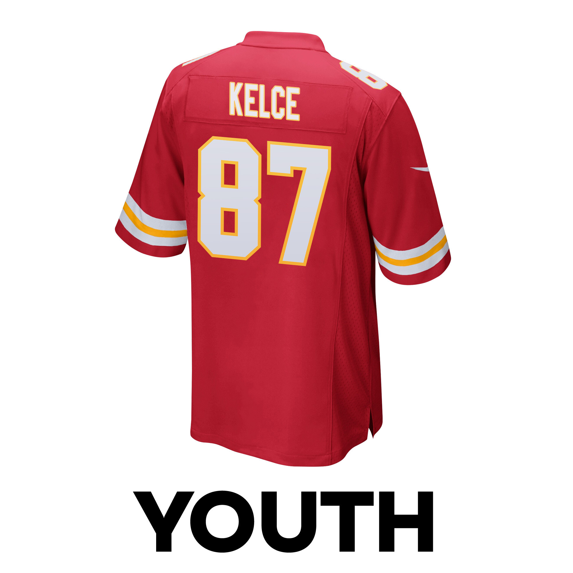 Travis Kelce 87 Kansas City Chiefs Super Bowl LVIII Champions 4 Stars Patch Game Red NFL Jersey Youth