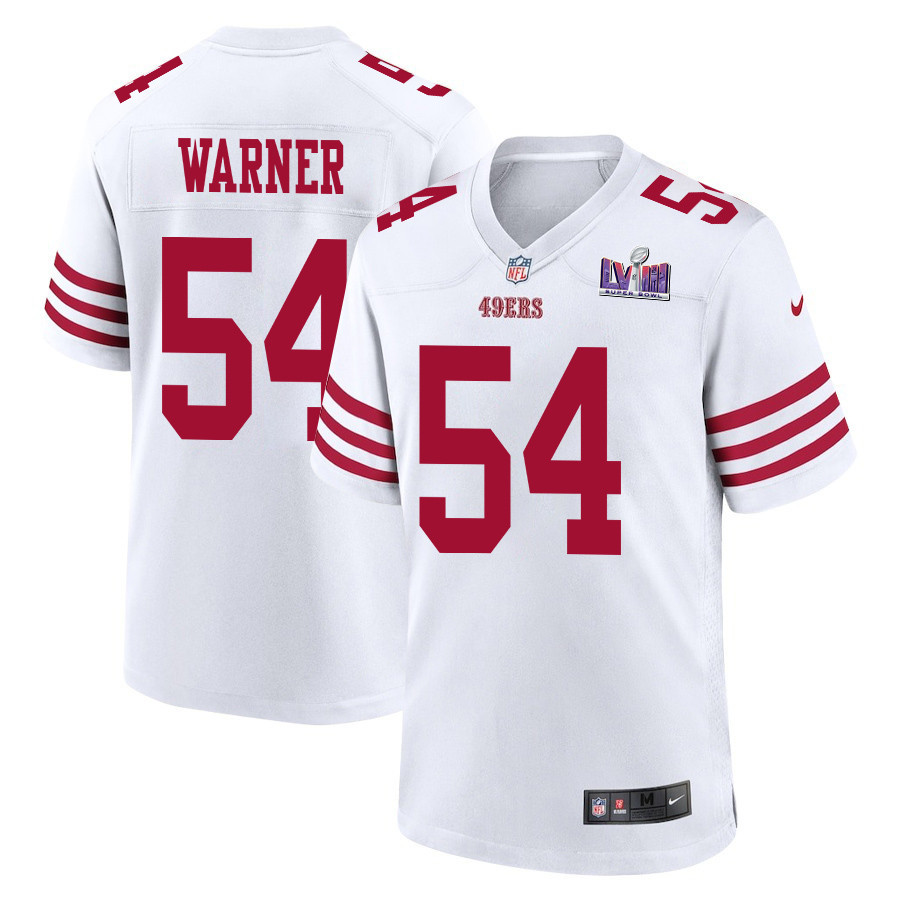 Fred Warner 54 San Francisco 49ers Super Bowl LVIII Patch Game White NFL Jersey Men's