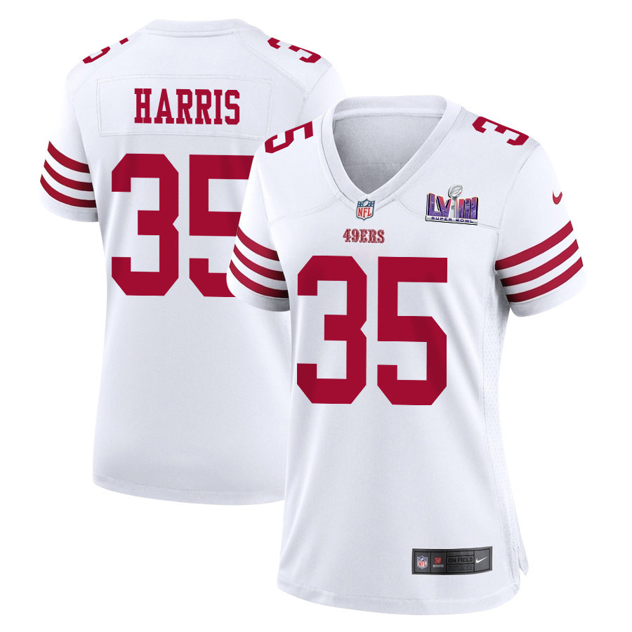Erik Harris 35 San Francisco 49ers Super Bowl LVIII Patch Game White NFL Jersey Women's