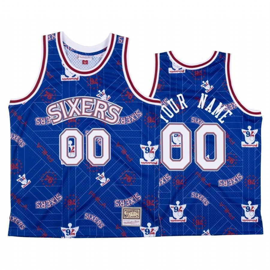 Custom 00 Philadelphia 76ers Blue Tear Up Pack NBA Jersey Men's