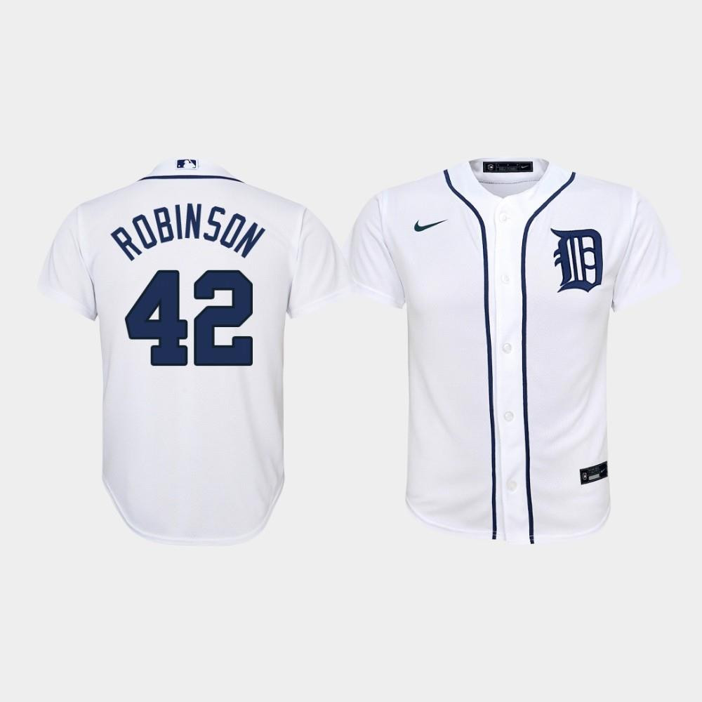 Detroit Tigers 42 Jackie Robinson Home White MLB Jersey Youth