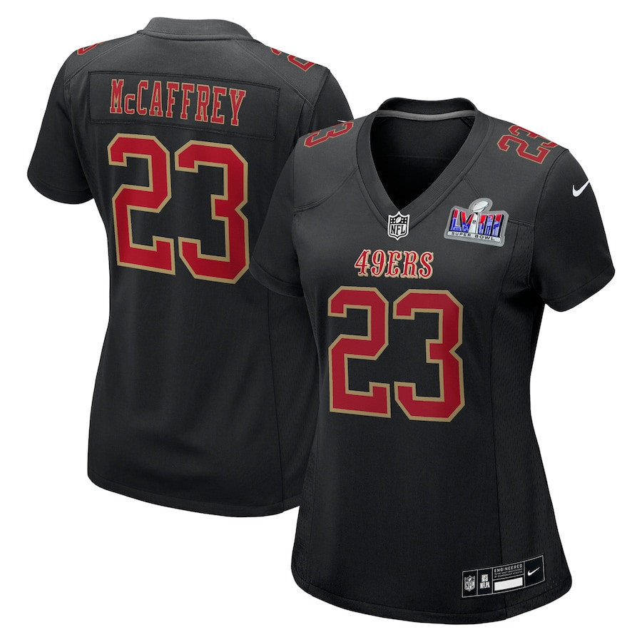 Christian McCaffrey 23 San Francisco 49ers Super Bowl LVIII Fashion Game Carbon Black NFL Jersey Women's