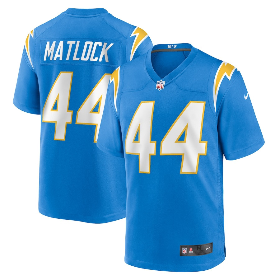 Scott Matlock 44 Los Angeles Chargers Team Game Powder Blue NFL Jersey Men's