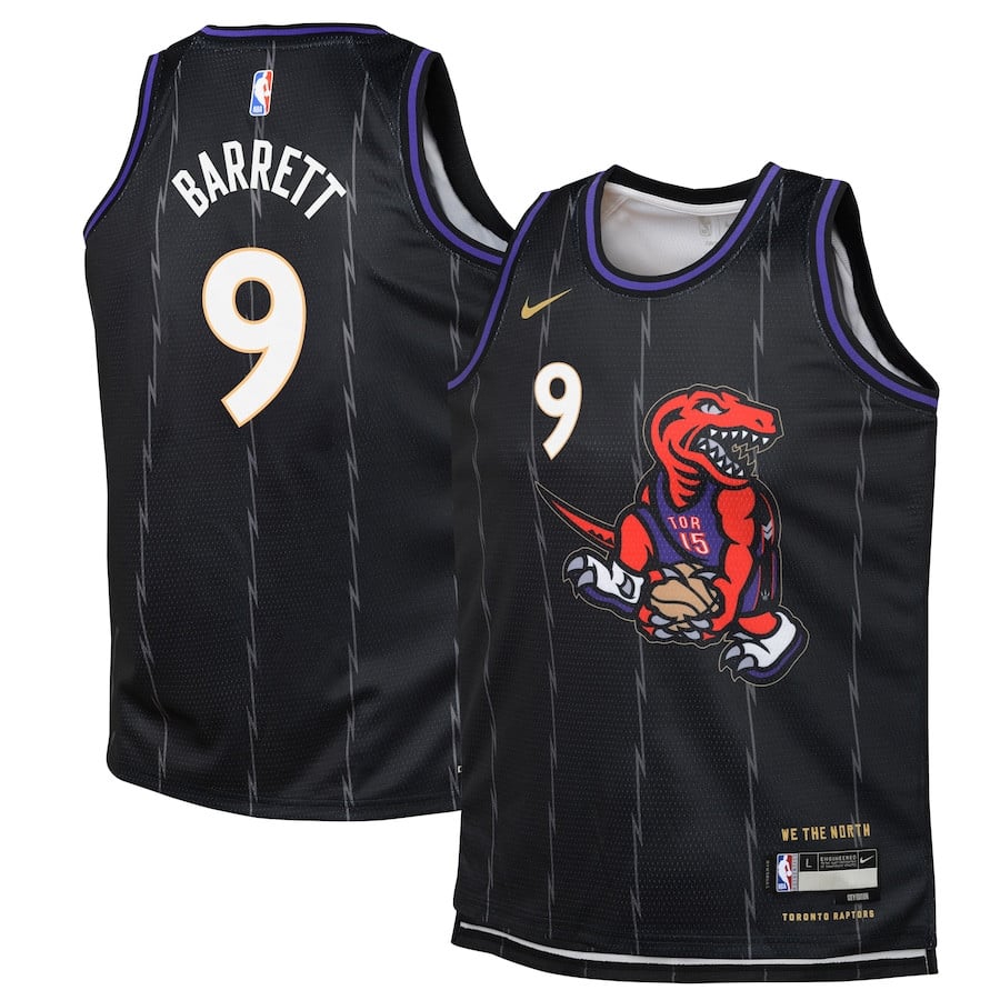 RJ Barrett 9 Toronto Raptors 2024/25 Swingman Playe City Edition Black NBA Jersey Youth
