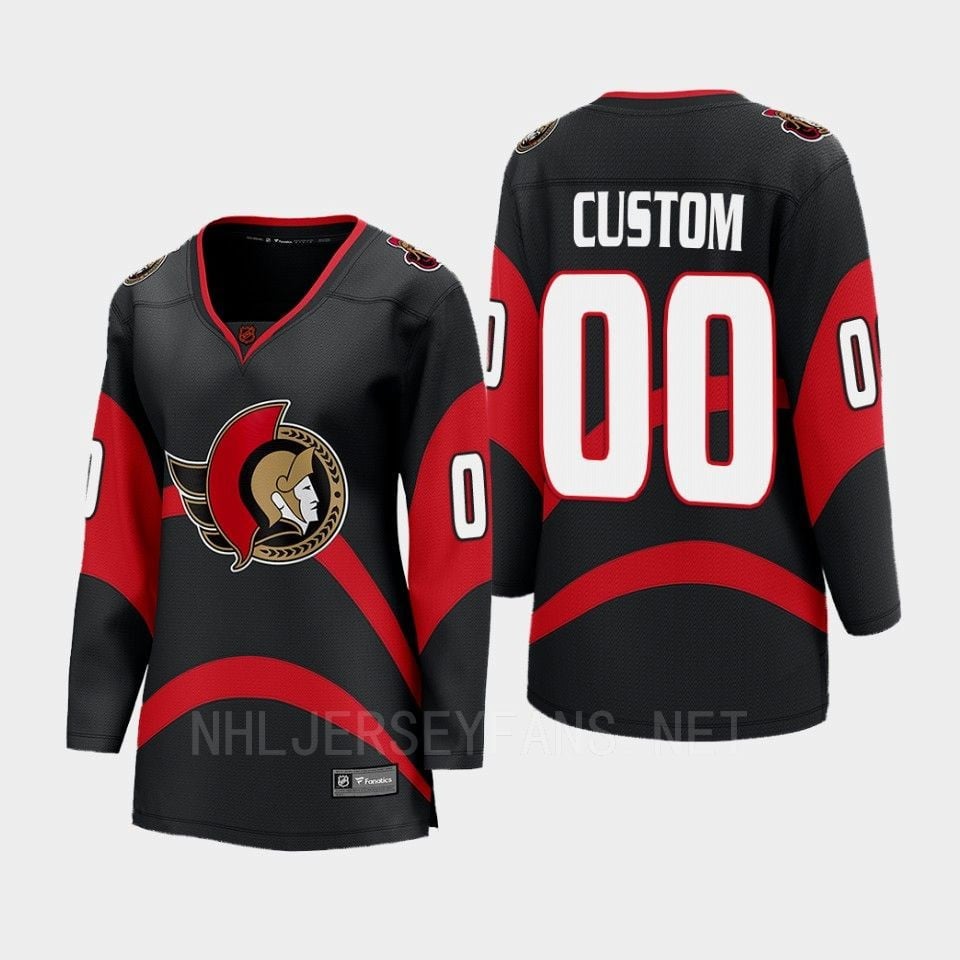 Ottawa Senators 00 Custom Reverse Retro Black Equipment, Women NHL Jersey Women's
