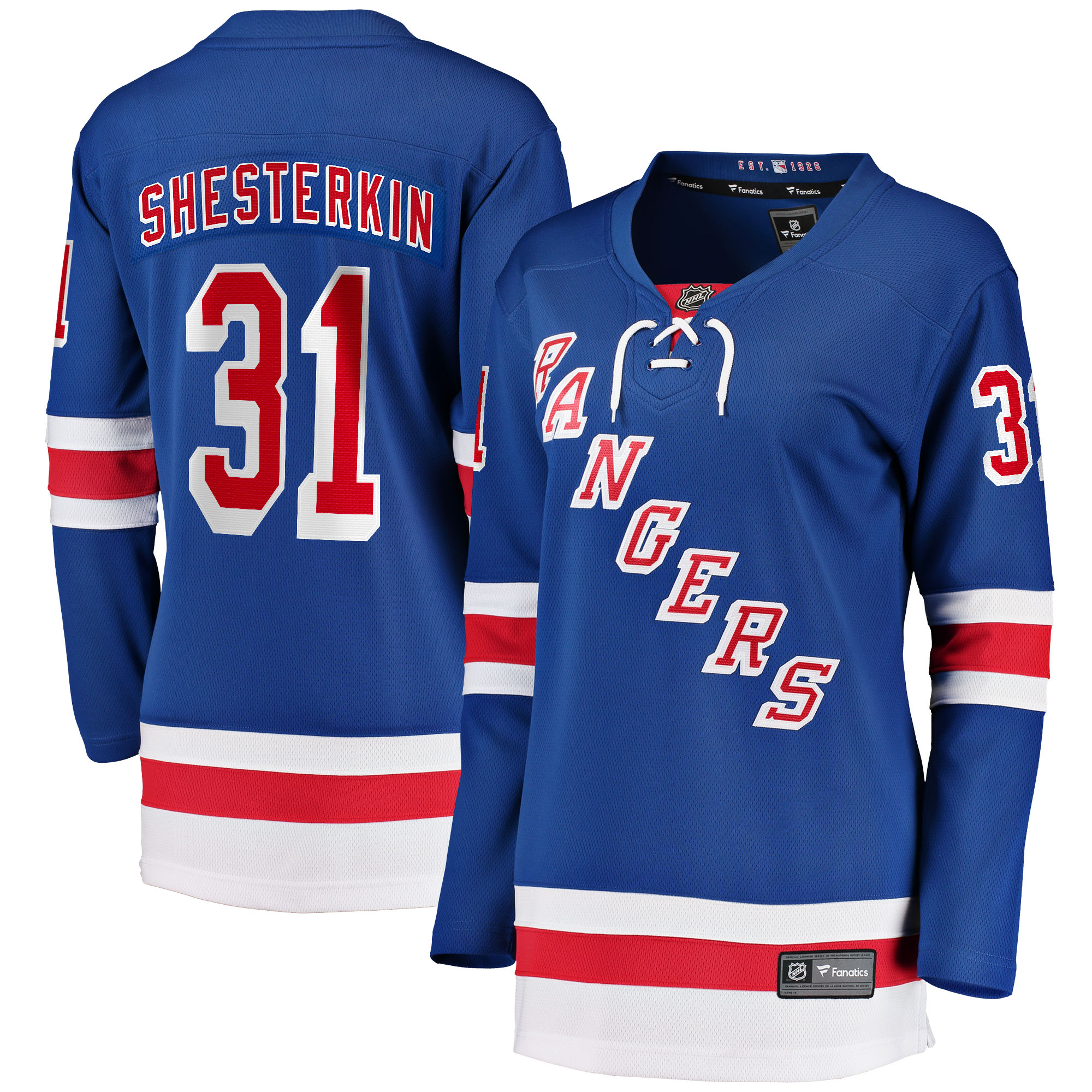 New York Rangers Igor Shesterkin Blue Home Breakaway NHL Jersey Women's