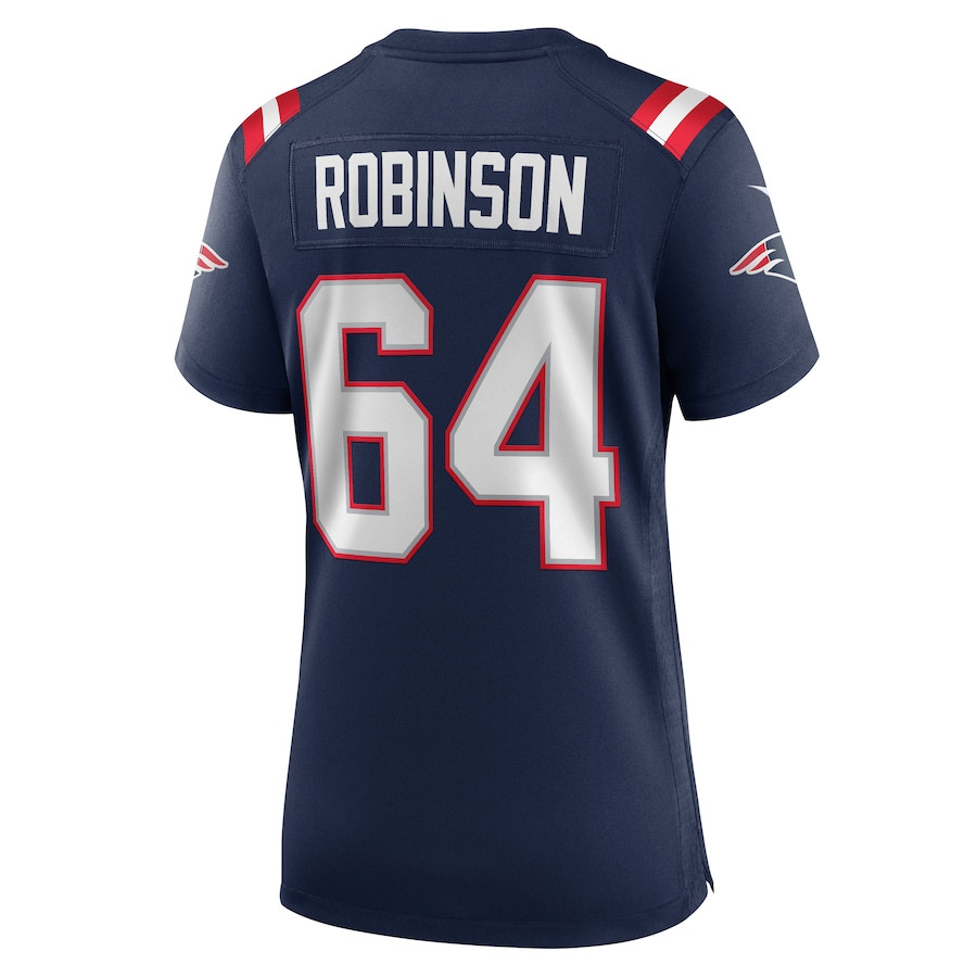 Layden Robinson 64 New England Patriots Team Game Navy NFL Jersey Women's