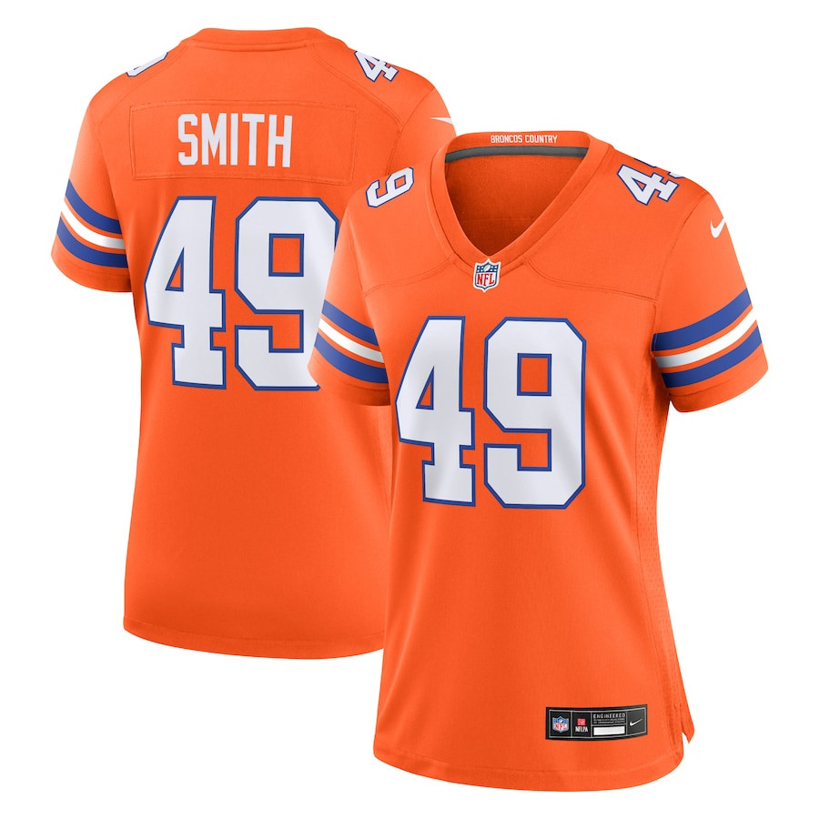 Dennis Smith 49 Denver Broncos Mile High Collection 1977 Throwback Retired Player Game Orange NFL Jersey Women's