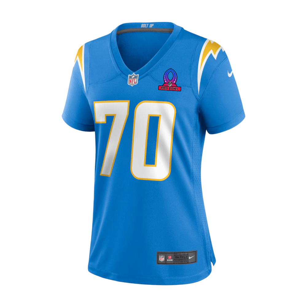Rashawn Slater 70 Los Angeles Chargers 2025 Pro Bowl Patch Game Powder Blue NFL Jersey Women's