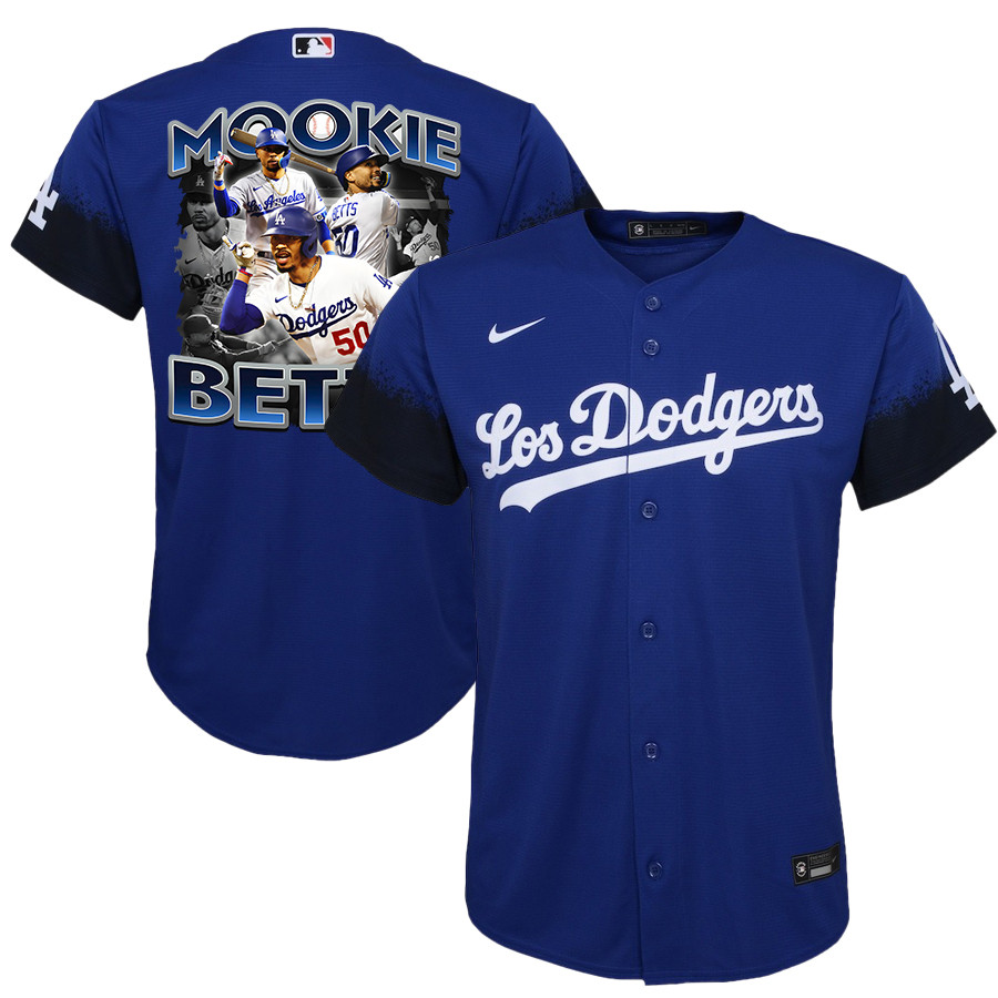 Mookie Betts 50 Los Angeles Dodgers Posture 2023 City Connect Player Royal MLB Jersey Youth