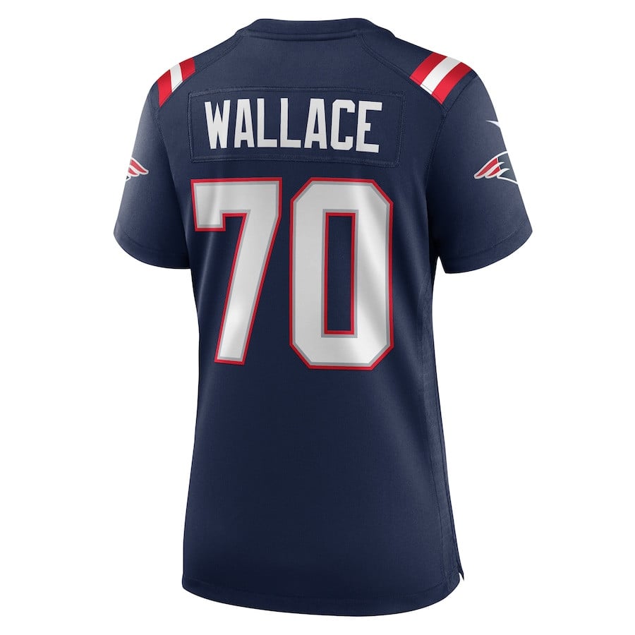 Caedan Wallace 70 New England Patriots Team Game Navy NFL Jersey Women's