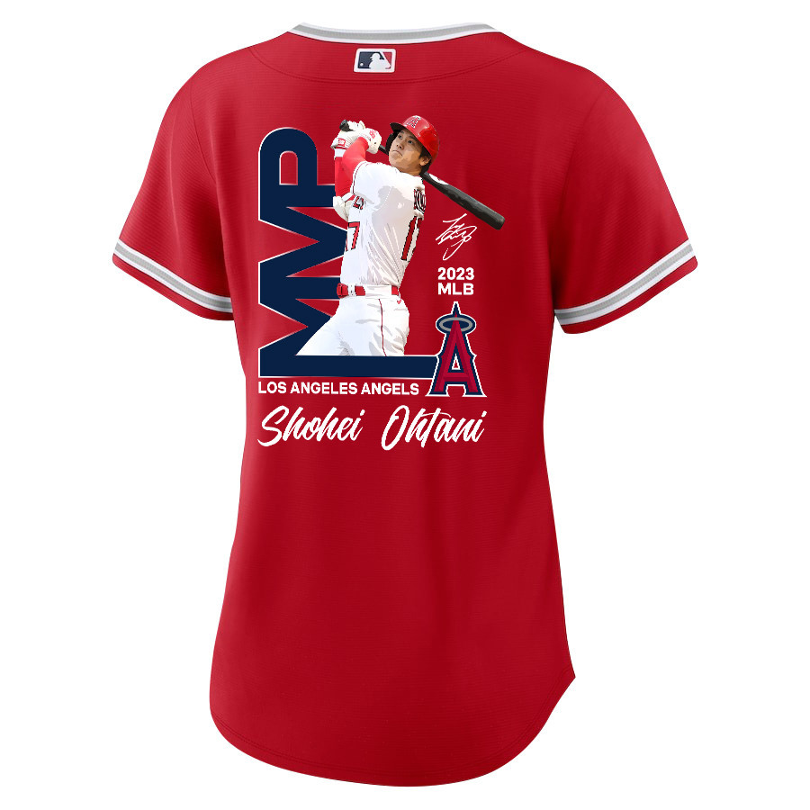 Shohei Ohtani 17 Los Angeles Angels Signed MVP 2023 Alternate Player Red MLB Jersey Women's