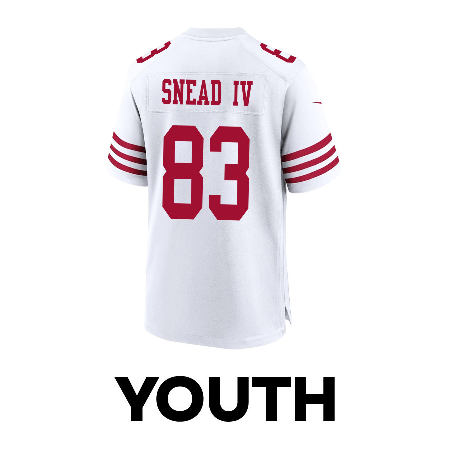 Willie Snead IV 83 San Francisco 49ers Super Bowl LVIII Patch Game White NFL Jersey Youth