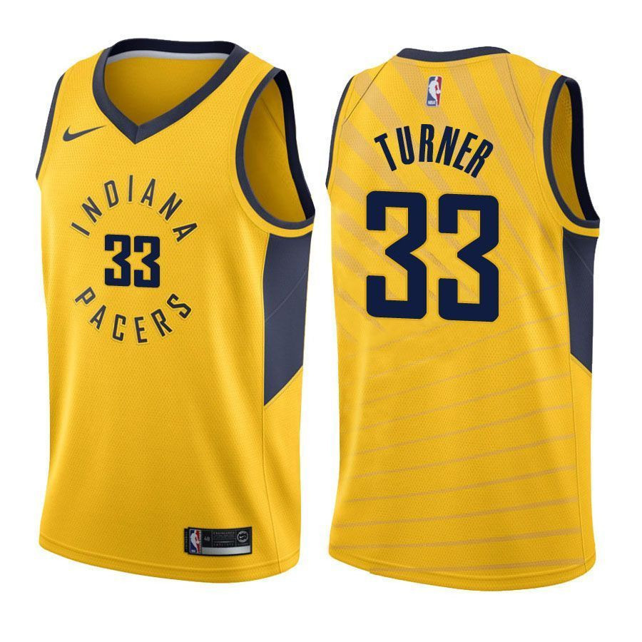 Indiana Pacers Myles Turner 33 Statet Gold NBA Jersey Men's