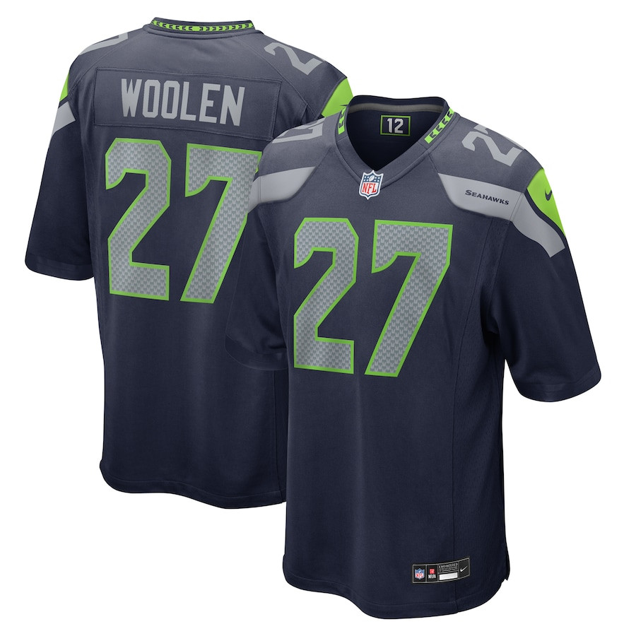 Riq Woolen 27 Seattle Seahawks Game College Navy NFL Jersey Men's