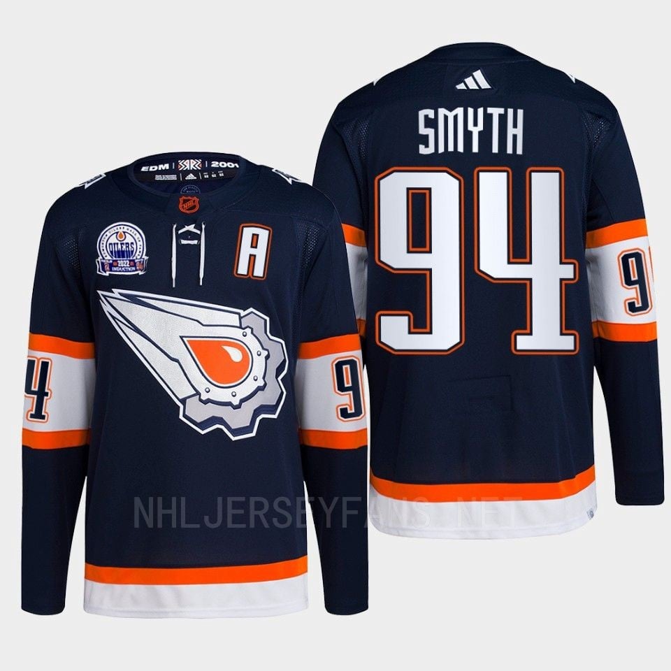 Ryan Smyth 94 Hall of Fame patch 2022 Edmonton Oilers Navy Reverse Retro 2.0 NHL Jersey Men's