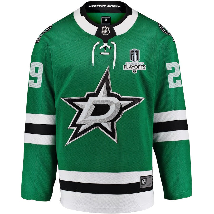 Jake Oettinger 29 Dallas Stars 2024 Playoffs Patch Home Green NHL Jersey Men's