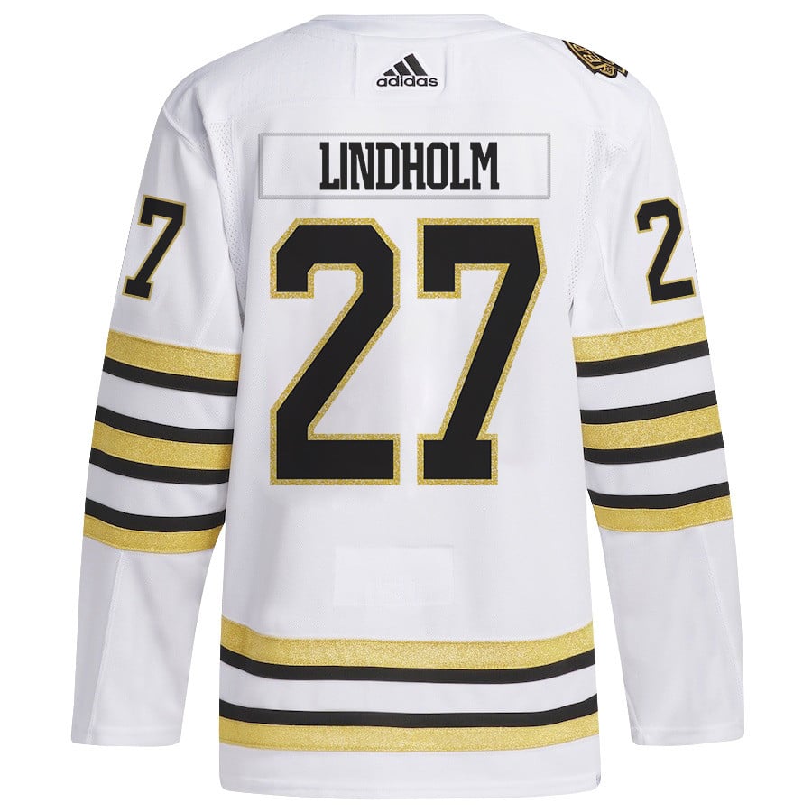Hampus Lindholm 27 Boston Bruins 2024 Playoffs Patch Away White NHL Jersey Men's