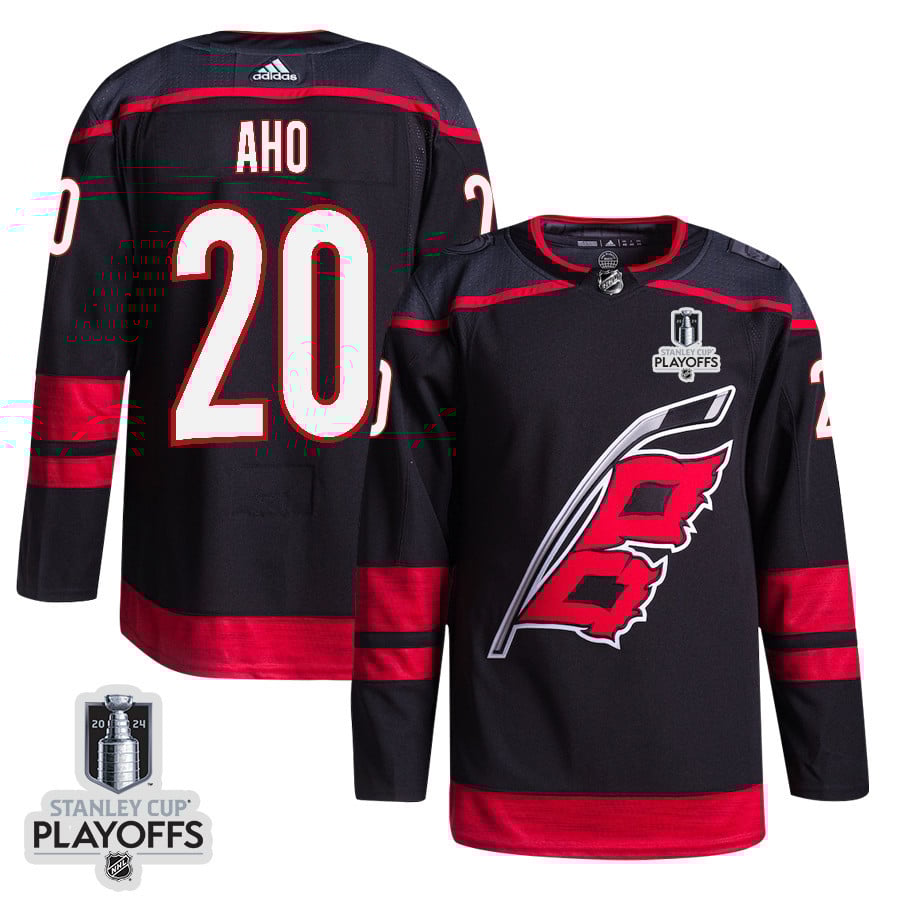 Sebastian Aho 20 Carolina Hurricanes 2024 Playoffs Patch Home Black NHL Jersey Men's