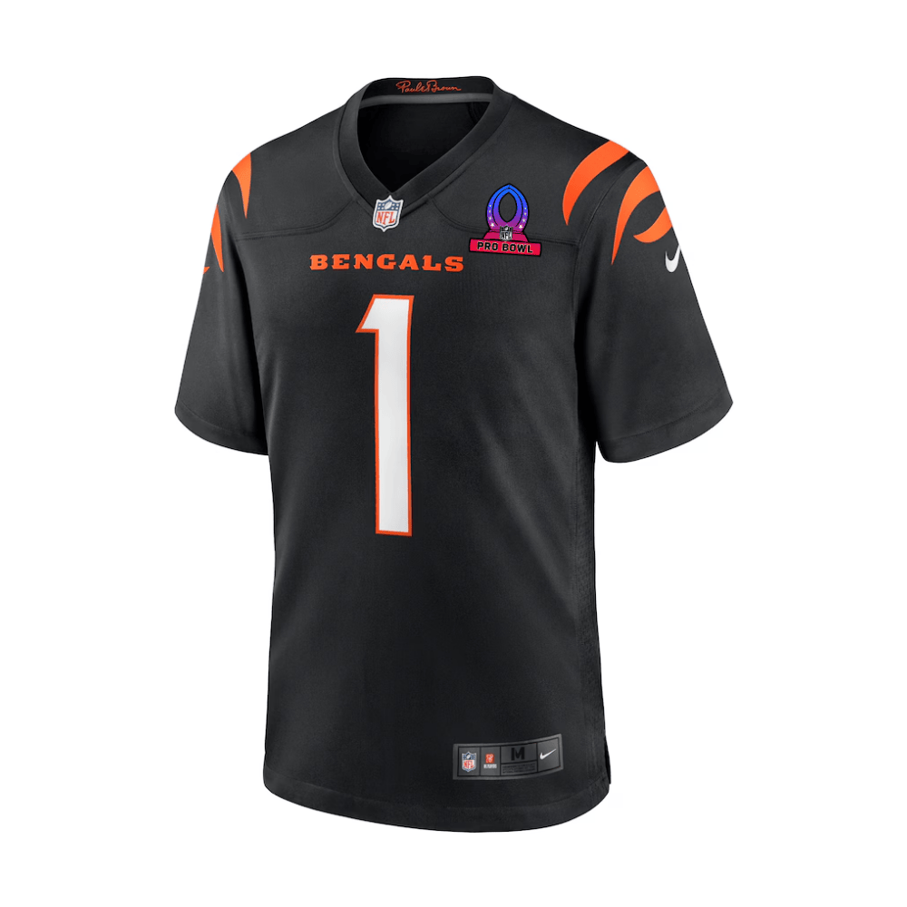 Ja'Marr Chase 1 Cincinnati Bengals 2025 Pro Bowl Patch Game Black NFL Jersey Men's