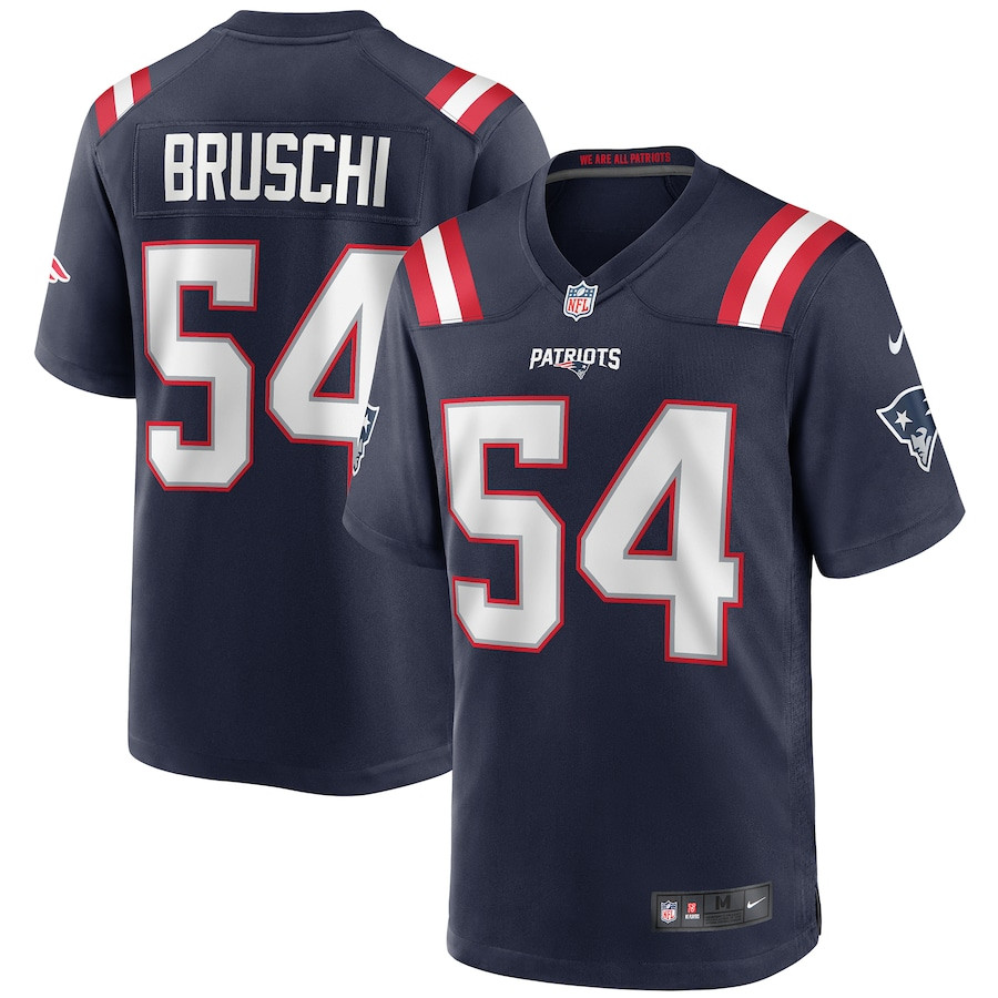 Tedy Bruschi 54 New England Patriots Game Retired Navy NFL Jersey Men's