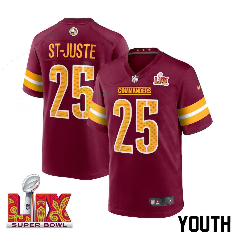 Benjamin St-Juste #25 Washington Commanders Super Bowl LIX Burgundy NFL Jersey Youth