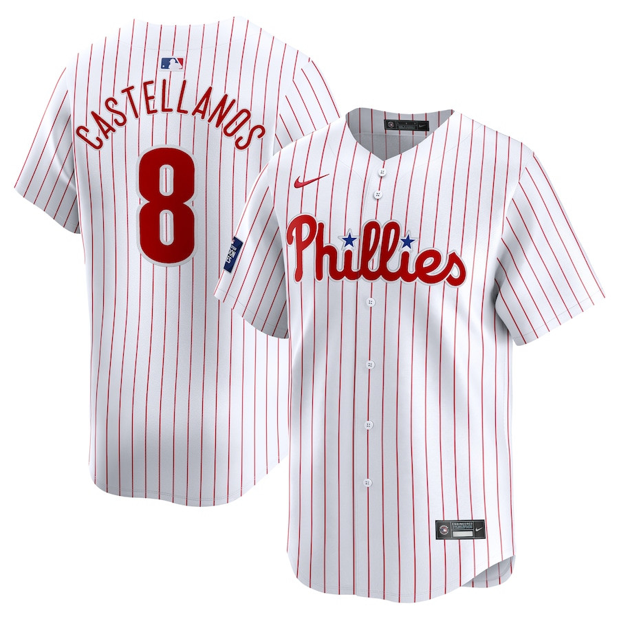 Nick Castellanos 8 Philadelphia Phillies 2024 World Tour London Series Home Limited Player White MLB Jersey Men's