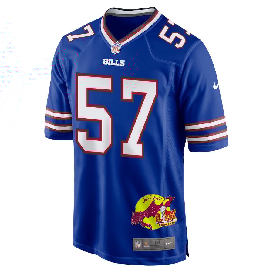 A.J. Epenesa 57 Buffalo Bills Super Bowl LIX New Orleans Patch Game Royal NFL Jersey Men's