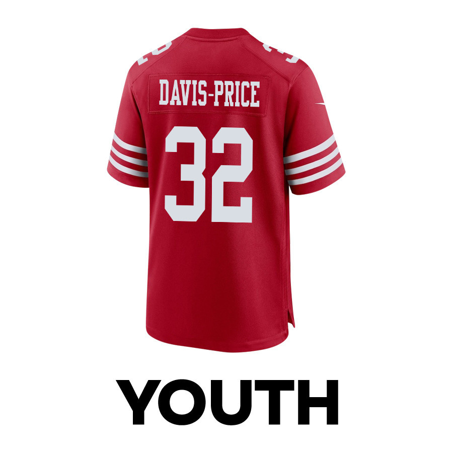 Tyrion Davis-Price 32 San Francisco 49ers Super Bowl LVIII Patch Game Scarlet NFL Jersey Youth