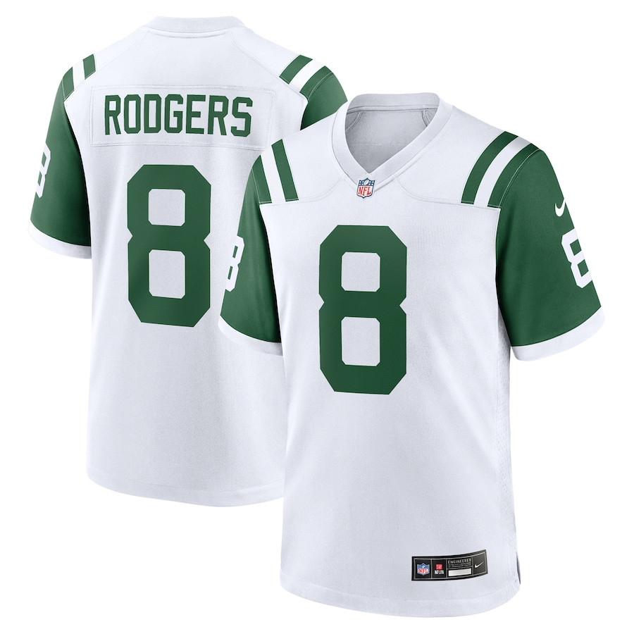 Aaron Rodgers 8 New York Jets Classic Alternate Game White NFL Jersey Men's