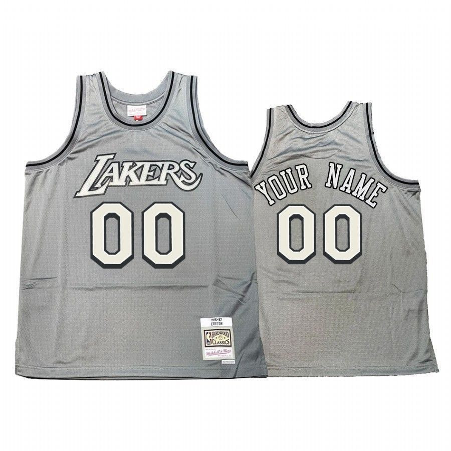 Custom 00 Los Angeles Lakers Hardwood Classics Gray NBA Jersey Men's