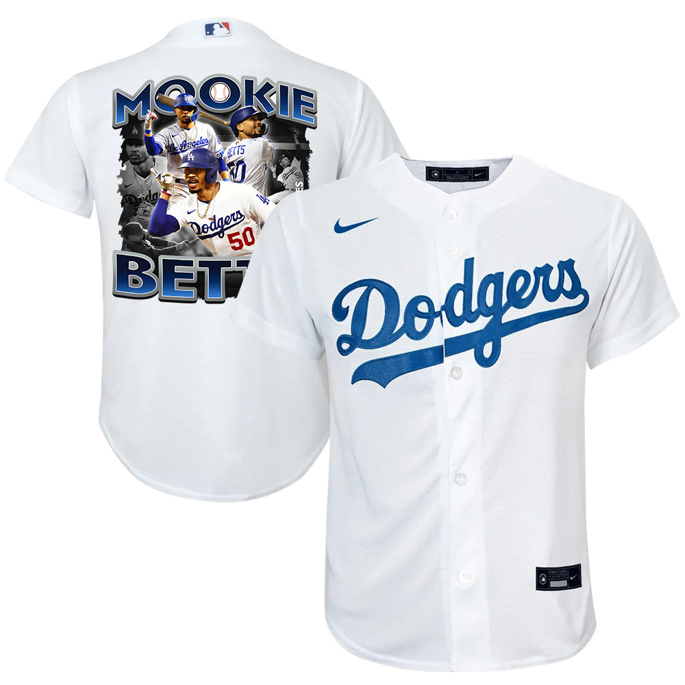 Mookie Betts 50 Los Angeles Dodgers Posture 2023 Home Player White MLB Jersey Youth