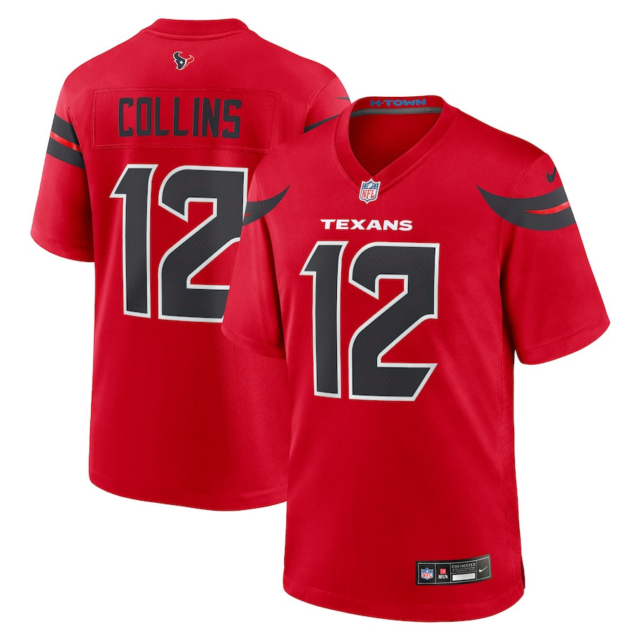 Nico Collins 12 Houston Texans Alternate Game Red NFL Jersey Men's